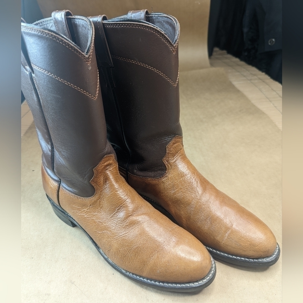 Larry Mahan Cognac Brown Smooth Ostrich Leather Cowboy Boots Men's Sz 8.5B. Grea